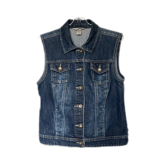 Christopher & Banks Vintage Dark Denim Jewel Buttons Vest Women’s Small Petite - Picture 1 of 9